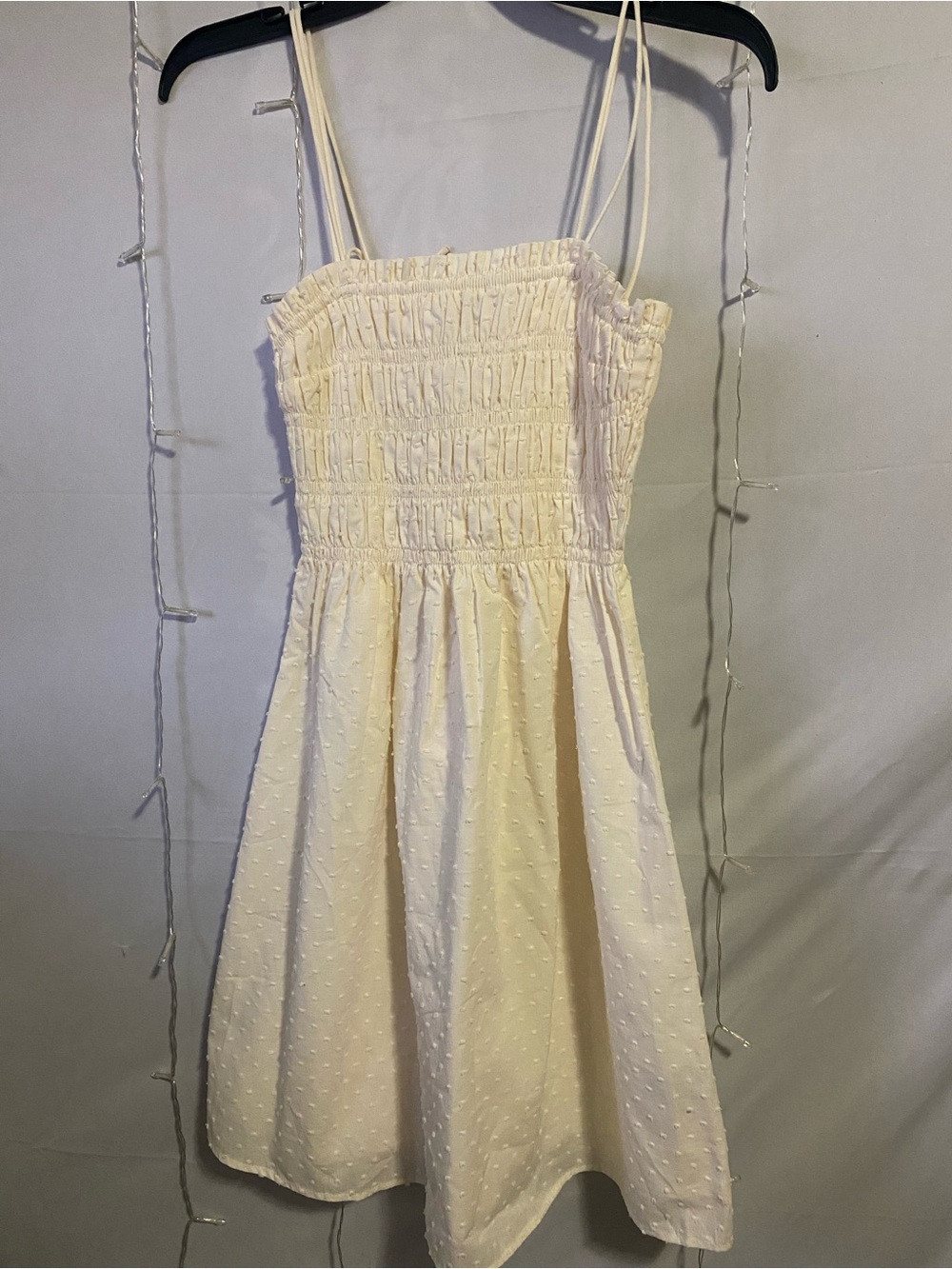 Divided Cream Smocked Dress with Spaghetti Straps